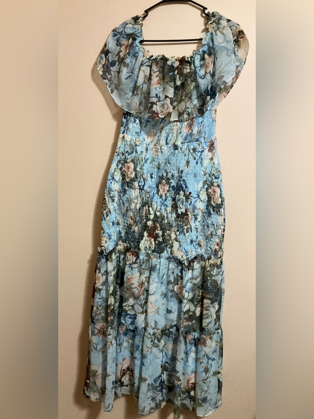 Baltic Born Light Blue Floral Off-Shoulder Maxi Dress